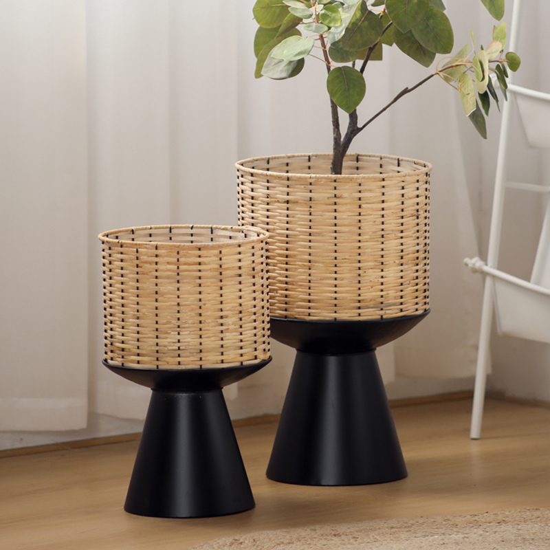 Bonsai Garden Display Stands - Maceta de tejido de ratán, luz